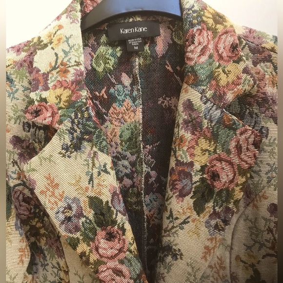 Karen Kane Floral Tapestry One Button Blazer with Ruched Sleeves - Picture 4 of 12